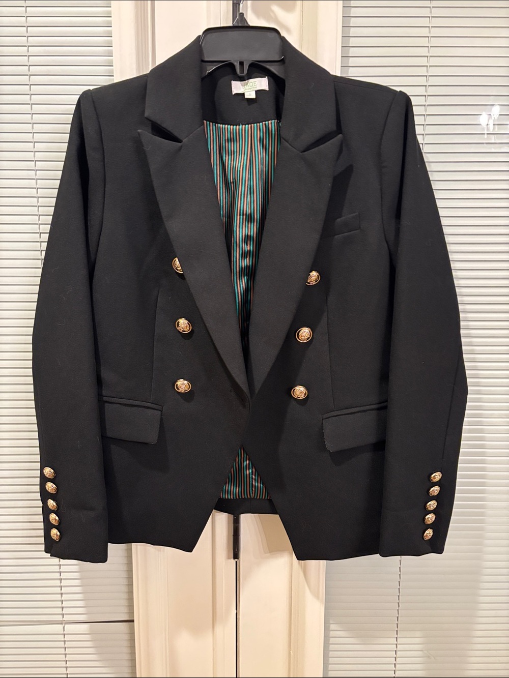 Jade Black Double-Breasted Blazer with Gold Buttons